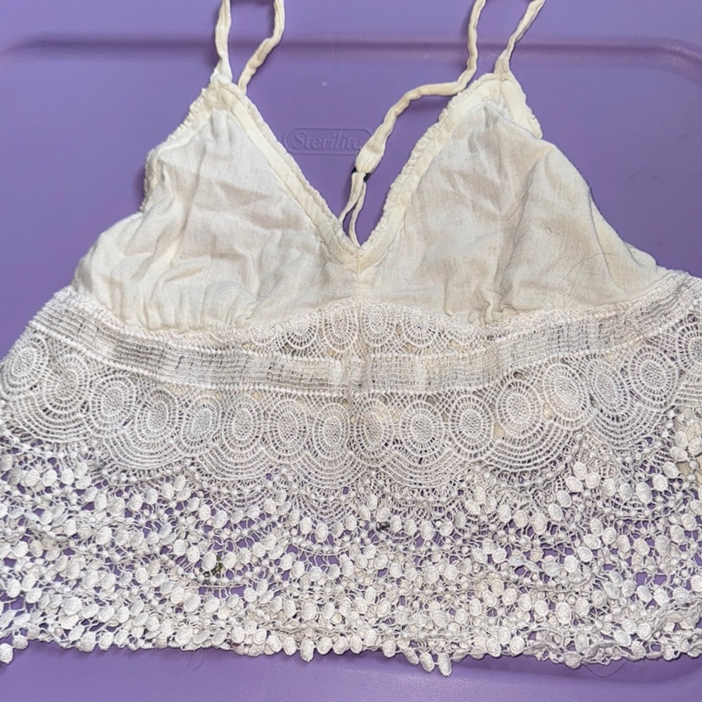 Hollister White Lace Crochet Crop Top